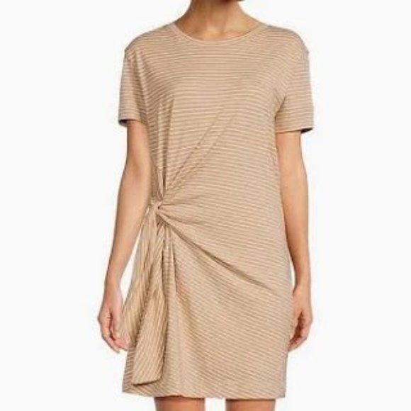 Vince Classic Stripe Side Tie Dress in Brittle/White Size SP - Picture 1 of 12